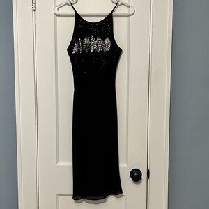 Cachet VTG Y2K black metallic beaded midi dress prom homecoming formal size 4